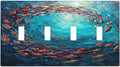Ocean Fish School Of Fish Vortex Deep Sea Light Switch Covers Quad Toggle Electrical Faceplate 4 Gang Wall Plate Decorative Switch Plates Cover for Kids Room Bedroom Decor