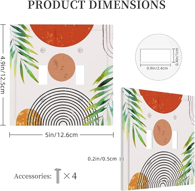 Burnt Orange Boho Abstract Art Mid Century Double Toggle Wall Plate Bohemian Geometric Sun Aesthetics Minimalist Arch Decorative 2-Gang Light Switch Cover Electrical Receptacle Outlet Face Plate Cover