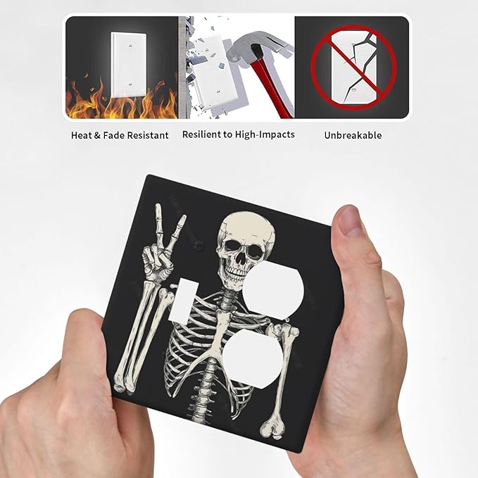 Wallplates Skeleton Skull Boho Hippie Dark Background 1 Toggle 1 Duplex Switch Plate Electrical Gfci Faceplate Decorative Light Switch Covers For Cabin Office Decor