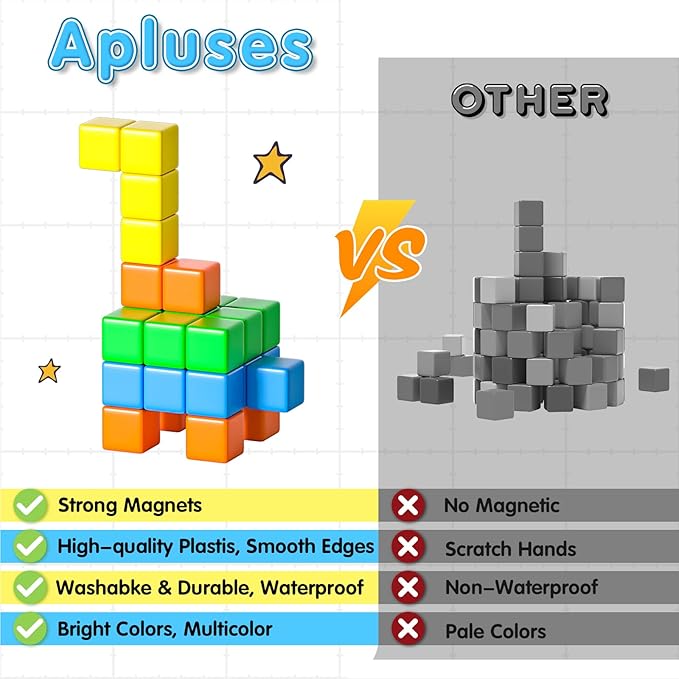 Apluses 42PCS Magnetic Blocks, Gifts for 3 4 5 6 Year Old, Magnet Building Blocks for Toddlers, Girls & Boys, Sensory - Montessori - Autism - Magnetic Toys for Kids Ages 3-5 4-8