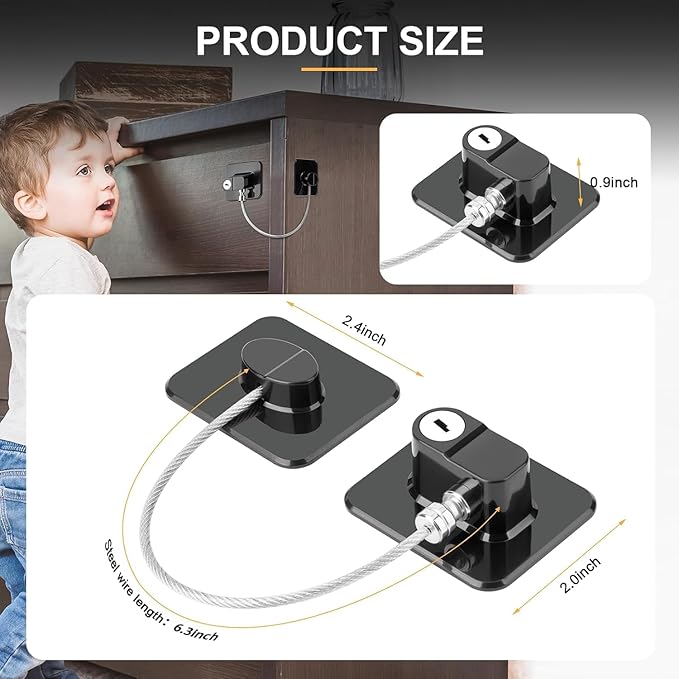 Fridge Lock, 2PCS Upgraded Refrigerator Lock for Freezer, Cabinets and Drawers, Air Fryer, Closets, Windows, Doors, Durable ABS with Adhesive Backing, Easy Install, No Tools Needed, Black & White