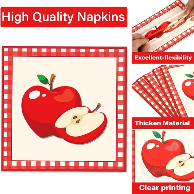 Qyeahkj 100 Pcs Apple Party Supplies Back to School Plates and Napkins Fruit Themed Decorations Apple Birthday Tableware Set Disposable Dinnerware Decor Serves 25 Guests