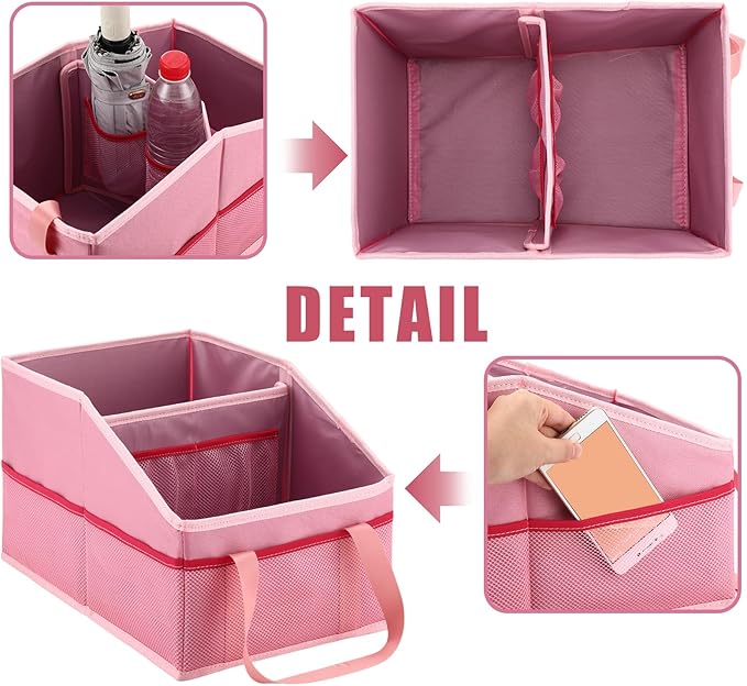 Honeydak Passenger Seat Organizer, Collapsible Car Storage for Console Front/back Seat with Multi-pockets Car Caddy Organizer Suv Truck for Kids Adults Accessories(Pink,2 Compartments)