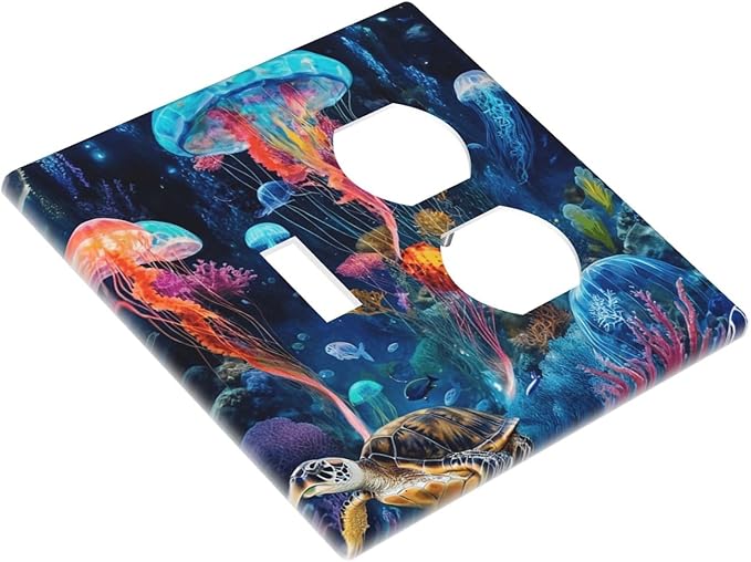 Jellyfish Sea Turtle Fantasy Ocean Coral Underwater World Wallplates 1 Toggle 1 Duplex Switch Plate Electrical GFCI Faceplate Decorative Light Switch Covers for Nursery Kids Room Decor