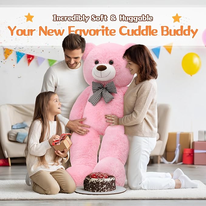MorisMos Pink Giant Teddy Bear 4 Feet, Lovely 47inch Classic Stuffed Animals Plush, Daughter Girlfriend Birthday Gift for Lover, Party Favor