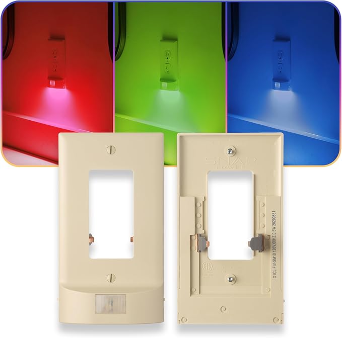 1 Pack - SnapPower Multi-Color GuideLight – Outlet Cover RGB Lights, Customizable Ambient Lighting/Mood Lighting for Home, Kitchen, Gaming Room, Kids Bedroom, Nursery, Holiday Decor (Ivory, GFCI)