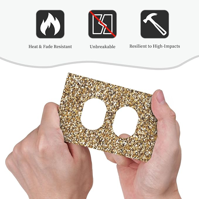 Outlet Covers Gold Glitter Sequins 1 Gang Duplex Light Switch Cover Plate Decorative Switch Plate Covers Electrical Socket Cover for Bedroom Cabin Decor