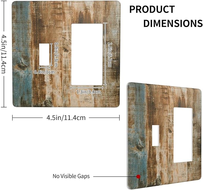 Brown Wood 2 Gang Single Toggle/Rocker Combination Light Switch Cover Decorative Wall Plate Faceplate Boys Kids Teen Girl Bedroom Room Decorate 4.5" x 4.5
