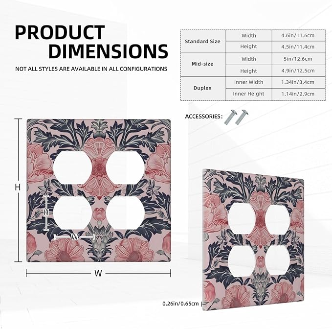 Pink Floral Vintage Botanical Boho Flower Outlet Covers 2 Gang Double Duplex Decorative Light Switch Covers Electrical Wallplates Socket Faceplate for Farmhouse Home Decor