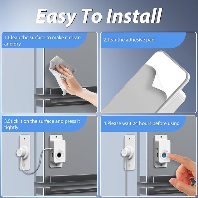 Fingerprint Fridge Lock,Child Proof Refrigerator Lock for Kids with Sticky Adhesive Pads,Cabinet Locks Baby Proofing for Fridge Cabinet Drawer Door Window Toilet