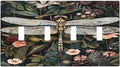Vintage Dark Green Dragonfly Flowers Floral Botanical Light Switch Covers Quad Toggle Electrical Faceplate 4 Gang Wall Plate Decorative Switch Plates Cover for Farmhouse Home Decor
