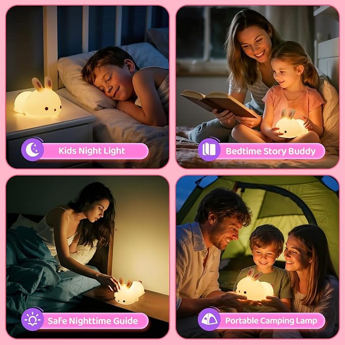 One Fire Night Light for Kids Bunny Toys, 16 Colors Squishy Bunny Lamp, Soft Silicone Bunnies Stuff,1200mah Dimmable Bunnies Cute Lamp Baby Night Light,Kawaii Room Decor Birthday Gifts for Kids Girls