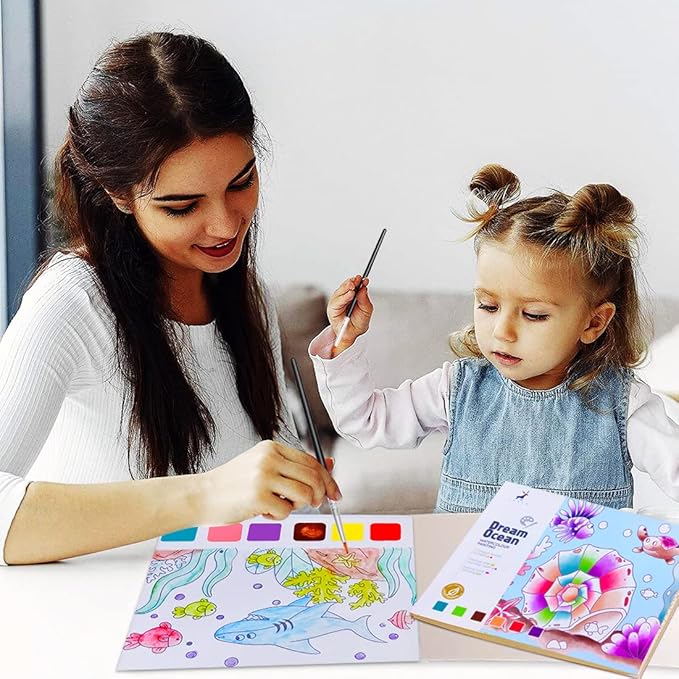 JUNQIU Watercolor Coloring Books for Kids Ages 4-8, Pocket Watercolor Painting Book for Toddlers, Arts and Crafts for Girls Gifts, Stocking Stuffers For Kids