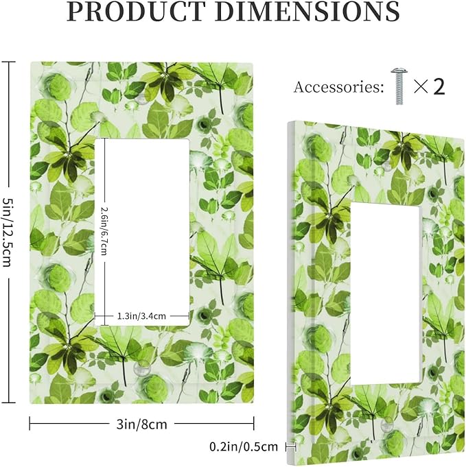 Green Leaves Spring Plant Floral Decorative Outlet Covers 1 Gang Single Rocker Light Switch Cover Plate Wall Plates GFCI Faceplate for Bed Room Living Room Decor