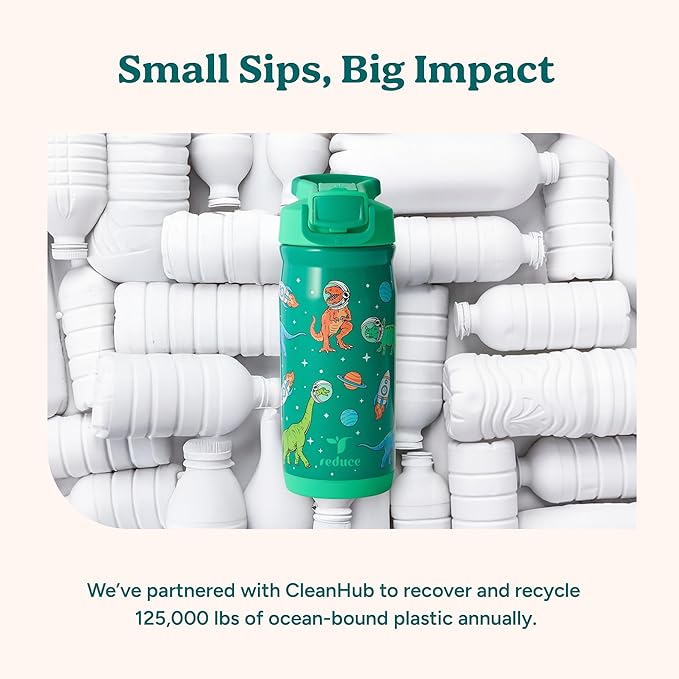 Reduce Hydrate Pro Kids 14oz Stainless Steel Insulated Water Bottle w/Straw – Spill Proof Tumbler for Kids – 30 Hour Cold Retention – Dishwasher Safe Leak-Proof Design - Abstract Flowers