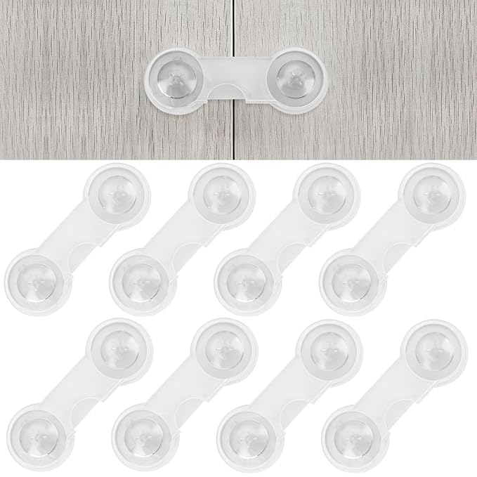8 Pack Cabinet Door Locks for Baby Proof and Child Safety Cabinet Locks with Adhesive Childproof Door Latch Child Safety Locks for Kitchen Drawer Cupboards Fridge Closet Pantry