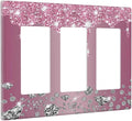 Sparkling Diamonds Pink Silver Glitter Drops Print 3 Gang Rocker Light Switch Covers Decorative Unique Triple Outlet Wall Plate Cover Faceplate Decorative Switchplate GFCI for Bathroom Decor