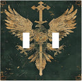 Medieval Retro Golden Eagle Totem Decorative Switch Plates 2 Gang Double Toggle Wall Plate Electrical Faceplate Outlet Light Switch Cover for Bedroom Living Room Decor