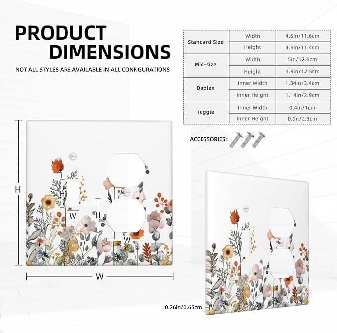 Wallplates Colorful Wildflowers Boho Vintage Floral 1 Toggle 1 Duplex Switch Plate Electrical Gfci Faceplate Decorative Light Switch Covers For Bed Room Living Room Decor