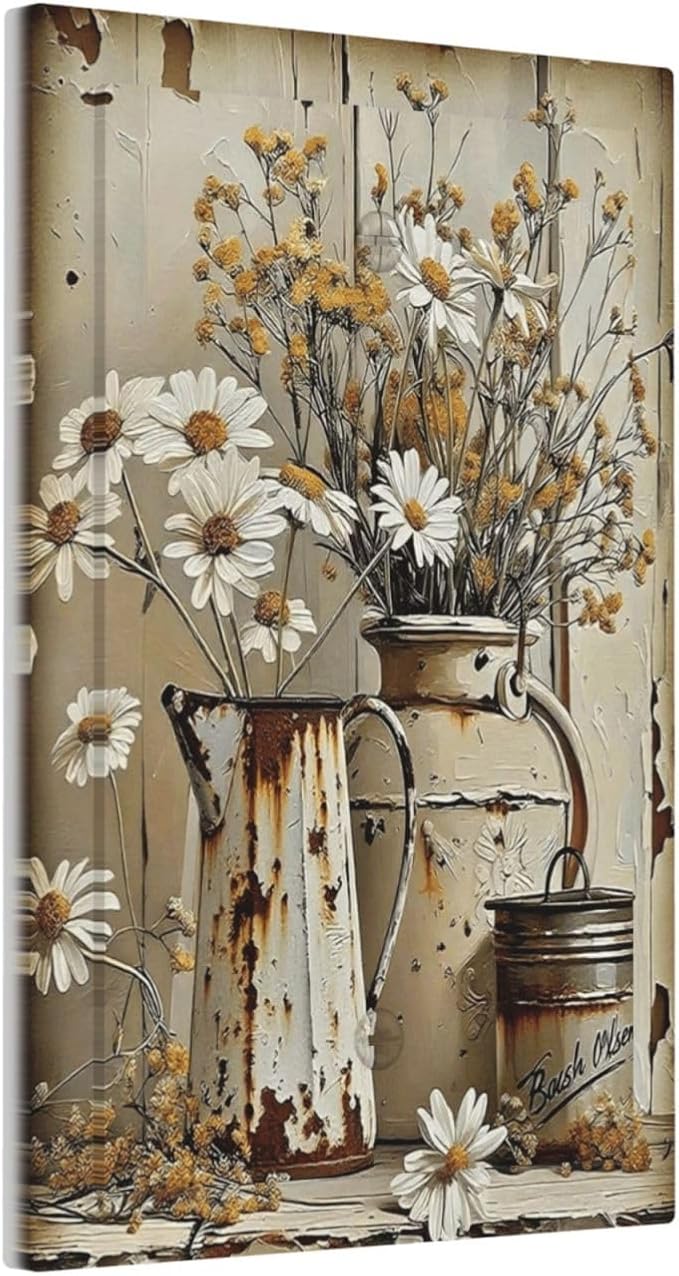 Rustic Flowers Daisy Floral White Wooden Planks Light Switch Cover Plate 1 Gang No Device Blank Electrical Wall Plates Faceplate Decorative Switch Plate for Farmhouse Home Decor