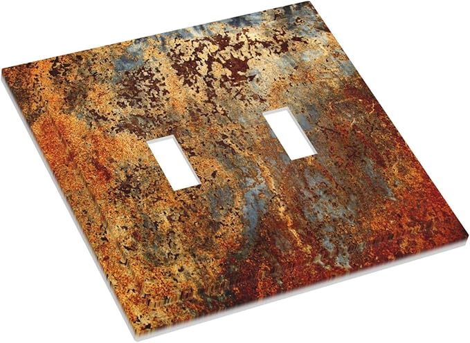 Rust Old Rusty Copper Rustic 2 Gang Double Toggle Outlet Light Switch Cover Wall Plate Electrical Faceplate Decorative Dual Device Switchplate