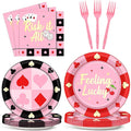96 Pcs Casino Paper Party Plates and Napkins for Las Vegas Themed Party Supplies Casino Night Poker Dessert Tableware Set for 24 Guests Las Vegas Birthday Bachelorette Party Decorations