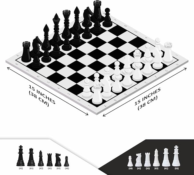 Ankit Toys & Games Black & White Chess Set – Durable, Portable Strategy Game for Kids & Adults Age 6+ Perfect for Family, Parties, Travel, and Gifting (Board Size 38 * 38 Cm)