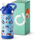 Choco Mocha Kids Water Bottle For School, Kids Insulated Water Bottle Stainless Steel for Boy, 14Oz Construction Vehicle Blue