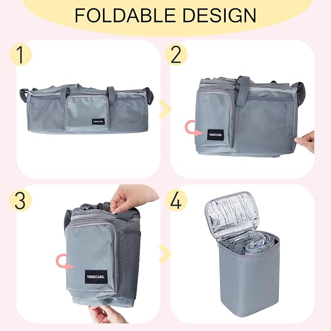Double Stroller Organizer Universal with 2 Insulated Cup Holders & Cooler Bag, Large Storage Parent Console for Bob Duallie, Baby Jogger City Mini GT2