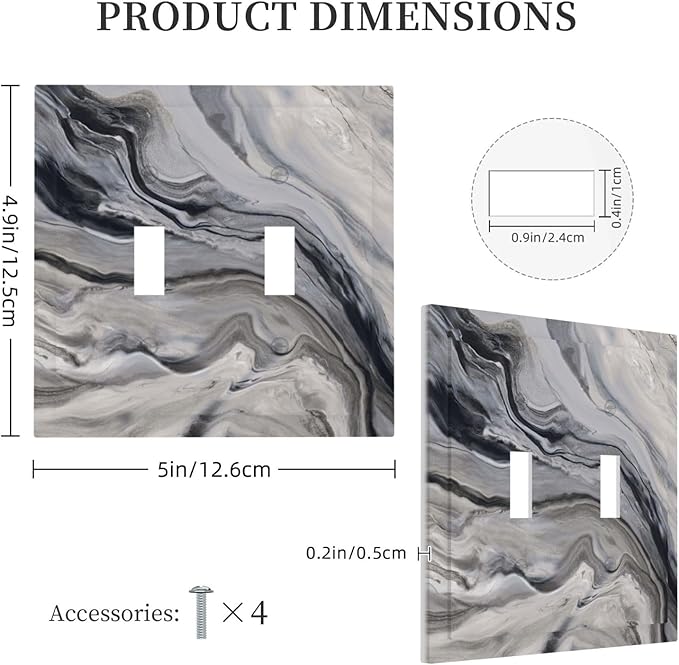 Grey And White Marble Abstract Art Print Decorative Switch Plates 2 Gang Double Toggle Outlet Light Switch Cover Wall Plate Electrical Faceplate for Bathroom Kitchen Decor