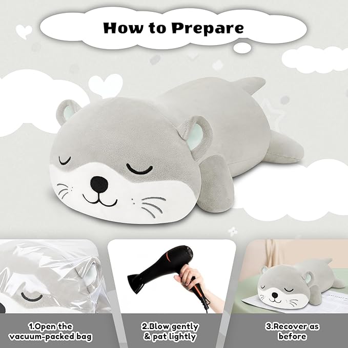 Finebee Weighted Otter Stuffed Animals, Cute Weighted Otter Plush, Soft Stuffed Weighted Plushie Birthday for Kids & Adults(23.6" 3.1Lbs)