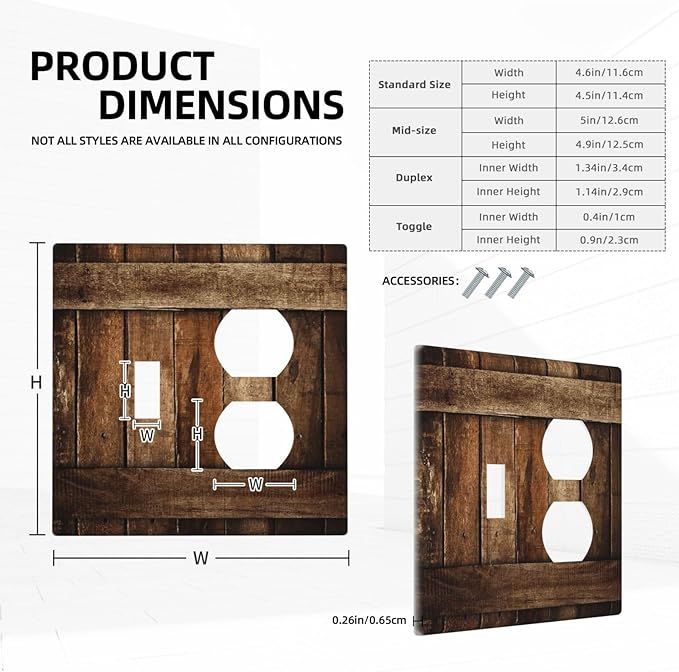 Brown Wooden Barn Door Old Wood Print Wallplates 1 Toggle 1 Duplex Switch Plate Electrical GFCI Faceplate Decorative Light Switch Covers for Farmhouse Home Decor