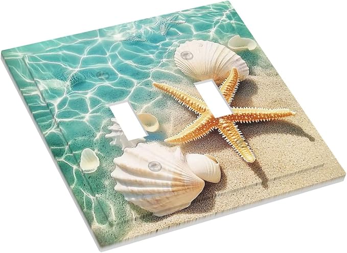 Decorative Switch Plates Sea Shells And Star Fish In Ocean Beach 2 Gang Double Toggle Outlet Light Switch Cover Wall Plate Electrical Faceplate For Bathroom Home Decor