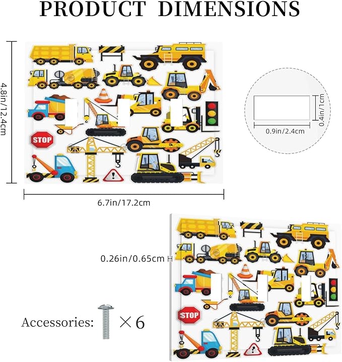 Yellow Truck Cartoon Transportation 3 Gang Light Switch Plate Decorative Triple Toggle Wall Plate Cover Electrical Faceplate Switchcover for Kidroom Bathroom Home Bedroom Art Panel Decor