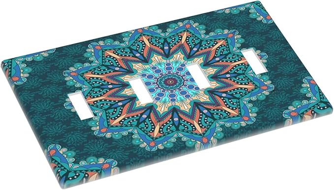 Light Switch Cover Boho Hippie Colorful Mandala 4 Gang Switch Plate Quad Toggle Wall Plates Decorative Switchplate Electrical Outlet Cover Plates for Bathroom Home Decor