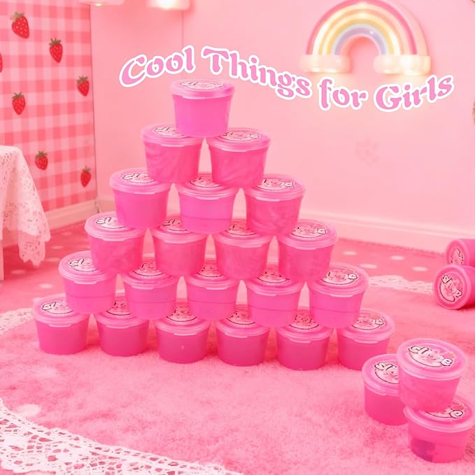 24 Pack Pink Slimes, Mini Glow in the Dark & Galaxy Bulk Slime, Easter Party Favors Kit, Stretchy Stress Relief for Kids, Soft Putty DIY Toy, Girls and Boys Classroom Prize Gift