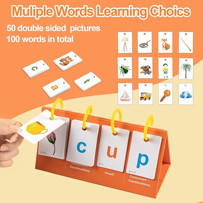 Alened Phonics Flash Cards for Kids 3-8, Sight Words Flash Cards for Kindergarten 1st 2nd 3rd Grade, CVC CVCC CCVC Word Builder, Homeschool & Classroom Phonics Learning Supplies