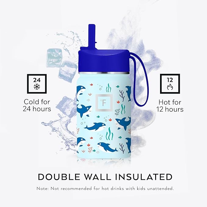 IRON °FLASK Kids Water Bottle - Straw Lid, 20 Name Stickers, Vacuum Insulated Stainless Steel, Double Walled Tumbler Travel Cup, Mug - Construction Zone, 14 Oz