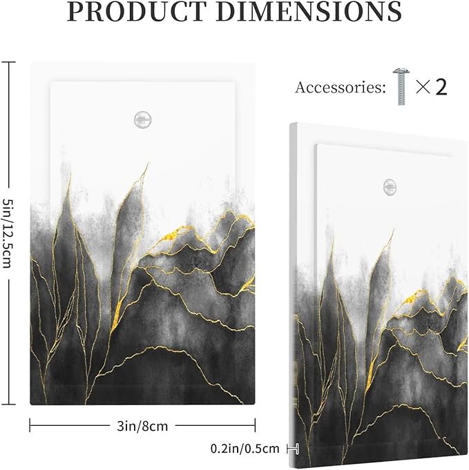 Light Switch Cover Plate Black And Gold Marble White Golden Leaves 1 Gang No Device Blank Electrical Wall Plates Faceplate Decorative Switch Plate for Bedroom living Room Decor