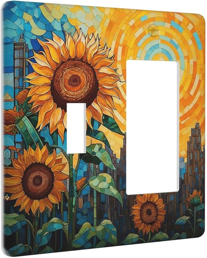 Abstract Sunflower Graffiti Floral Paint Art Flower Outlet Covers 1 Toggle 1 Rocker Combination Electrical Switch Plates Light Switch Cover Plate Decorative Wall Plate for Bedroom Living Room Decor