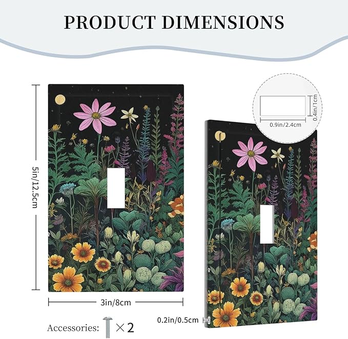 Decorative Light Switch Cover Plate Brainstorming Sketches of Weeds Wildflowers Plants 1 Gang Wall Plate Oversized Single Toggle Wall Cover Plate Jumbo Electrical Face Plate