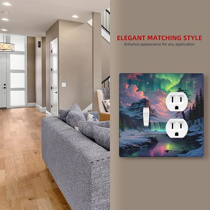 Snow Mountain Aurora Waterfalls Rivers Forest Wallplates 1 Toggle 1 Duplex Switch Plate Electrical GFCI Faceplate Decorative Light Switch Covers for Bedroom Living Room Decor