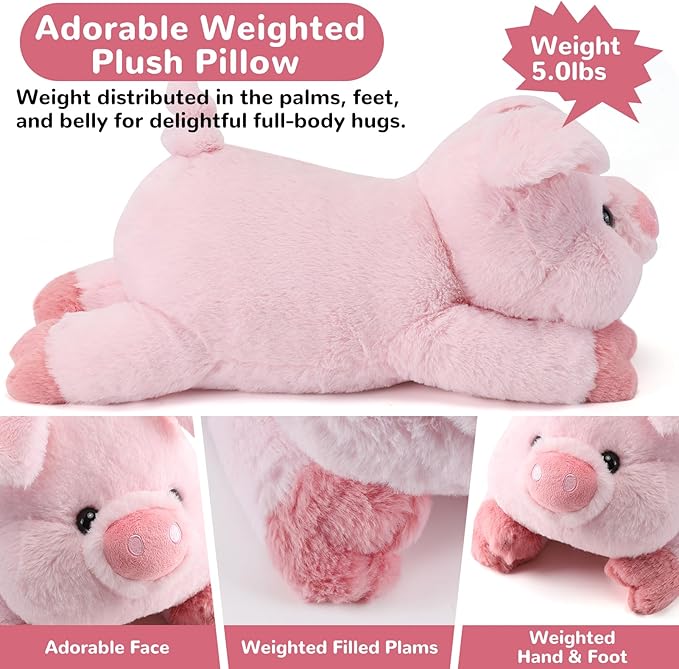 gnomantic Pig Weighted Stuffed Animals - 28 Inch 5.0 Pounds Weighted Plushies Pig - Large Plush Stuffed Animals Pillow - Cute Plush Toys Gifts for Kids & Adults