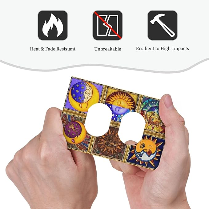 Mexican Talavera Tiles Star Pattern Celestials Theme Print Outlet Covers 1 Gang Duplex Light Switch Cover Decorative Switch Plates Electrical Receptacle Faceplate Wall Plate for Kitchen Home Decor