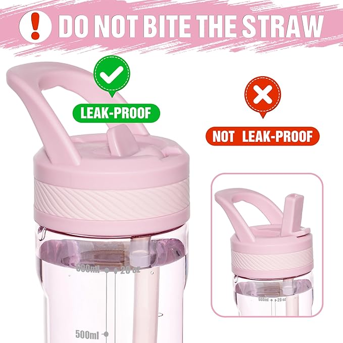 OLDLEY 20 kids Water Bottle with Straw,Tritan BPA-Free,Leak-Proof Design for Travel, Home, School, (Pink)