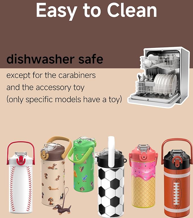 MYFOREST 14oz/400ml Insulated Kids Water Bottle, Odor-Free Surgical Grade Liner, Dishwasher-Safe, Name Spot, Soft Sipper, Gift for Dog Person (Beige. Dachshunds)