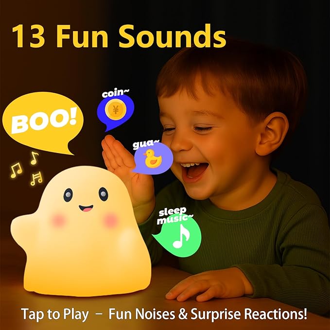 Cute Ghost Night Light for Kids, Rechargeable Silicone Bedside Night Light with Tap Control, Dimmable Nursery Decor Lamp, Fun Ghost Gift for Kids, Halloween Room Decor, Ghost Lamp