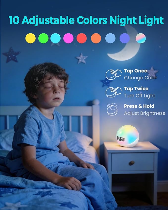 White Noise Machine with Sunrise Alarm Clock, 44 Non-Looping Soothing Sound Machine for Sleep, 10-Color Night Light with App & Timer, Noise Machines Gifts for Kids Baby Adults Home Office Travel