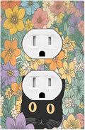 Outlet Covers Funny Cute Cartoon Cat Floral Colorful Flower 1 Gang Duplex Light Switch Cover Decorative Switch Plates Electrical Receptacle Faceplate Wall Plate For Kids Room Nursery