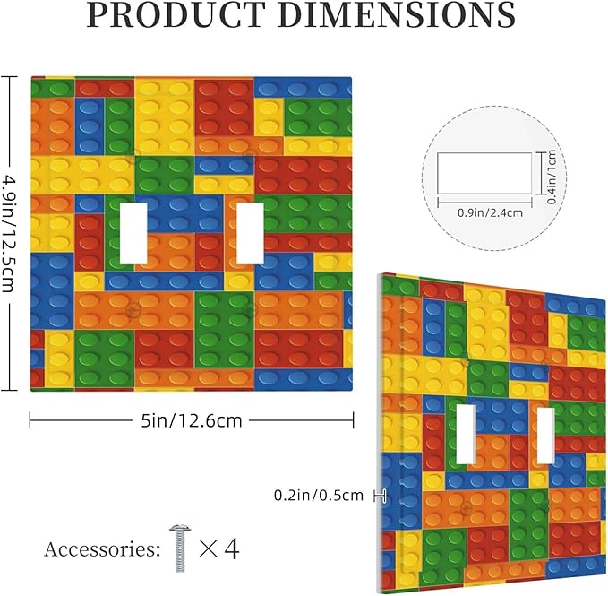 Outlet Covers Colorful Building Block 1 Gang Duplex Light Switch Cover Plate Decorative Wall Plates Electrical Switchplate Receptacle for Kids Room Home Decor（2 Pack）